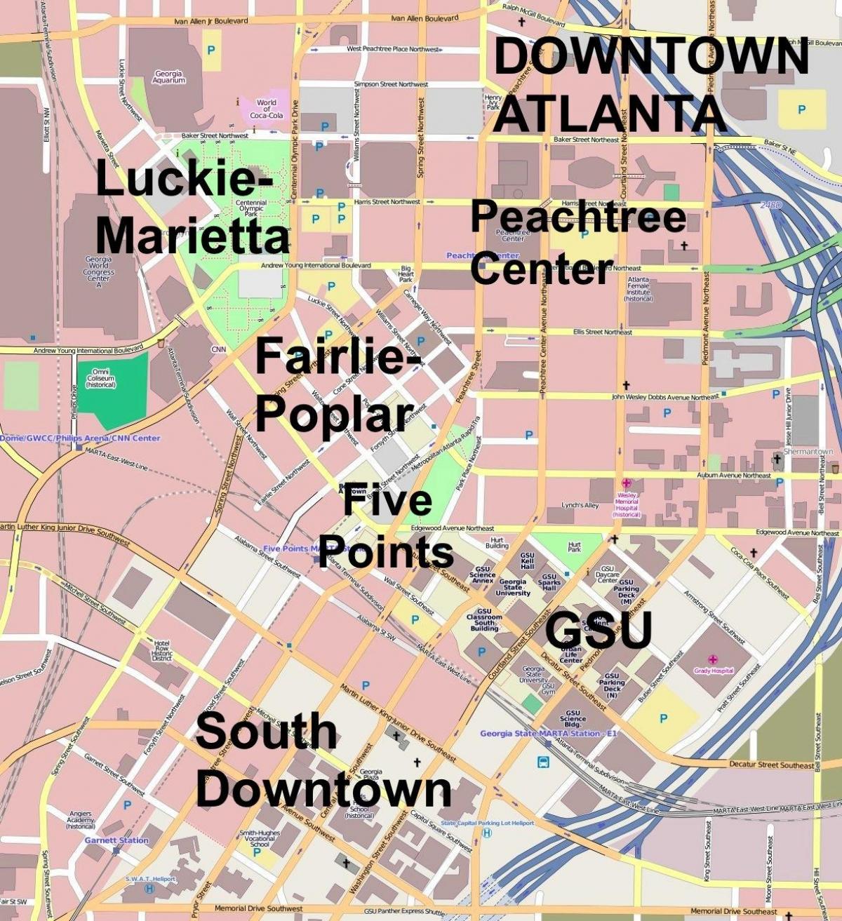 žemėlapis downtown Atlanta