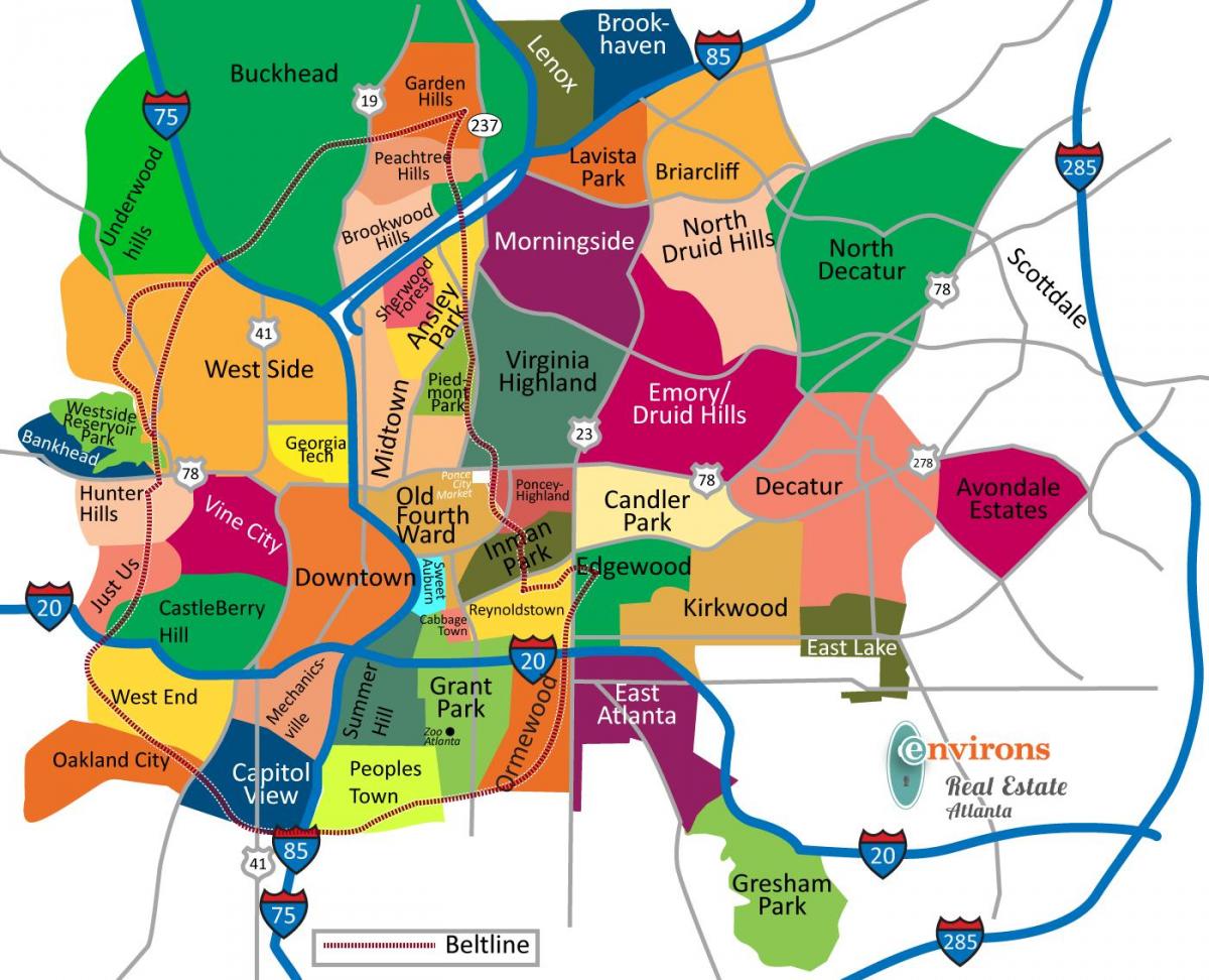 žemėlapis Atlanta rajonų