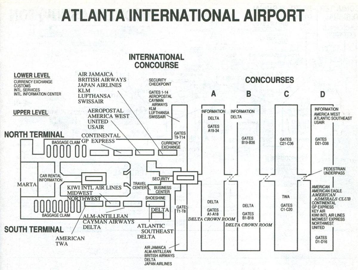 Atlanta airport international terminal žemėlapyje