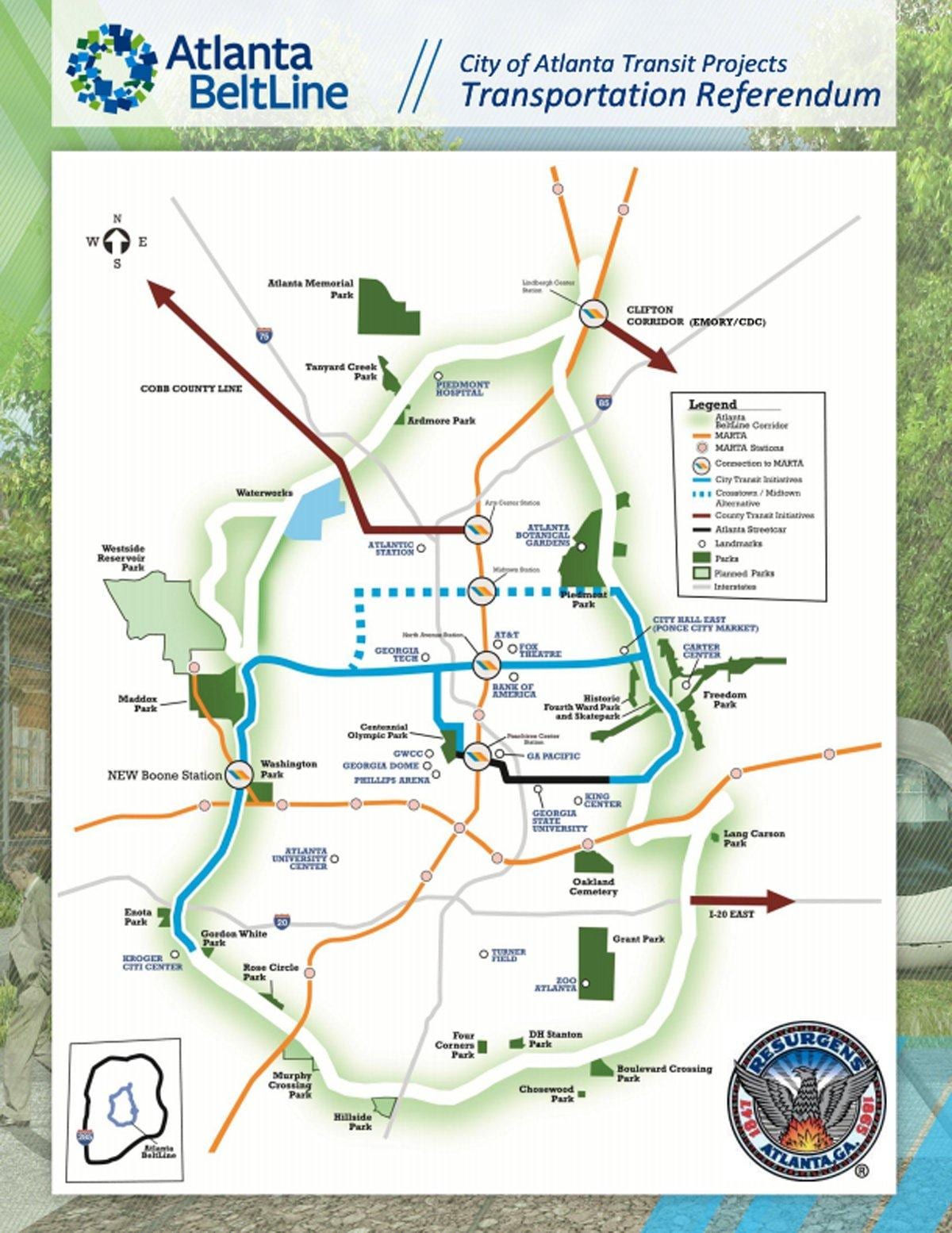 žemėlapis Atlanta beltline