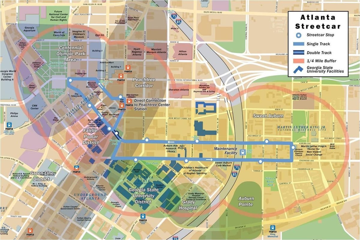 žemėlapis tramvajus Atlanta